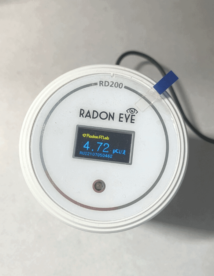 Radon meter showing a high level of radon.