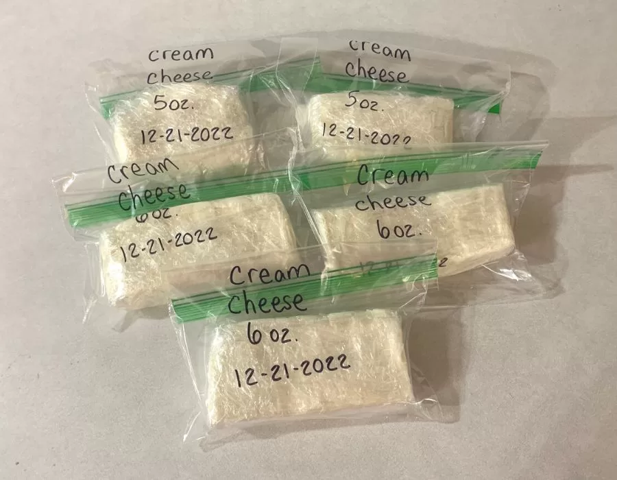 Five packages of homemade cream cheese.