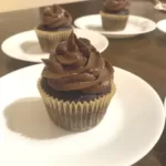 Chocolate cupcakes on a white plate.