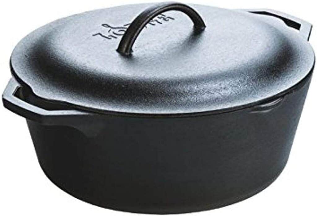 Lodge cast iron Dutch oven.