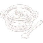 Soup pot and spoon graphic to cook from scratch at home from Rivers Family Farm.