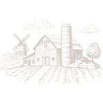 Farmhouse and wind mill graphic to start homesteading at home by Rivers Family Farm.