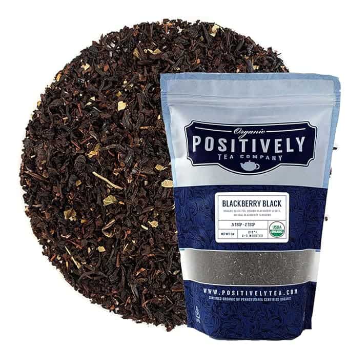 Package of Positively Tea Company organic blackberry tea.