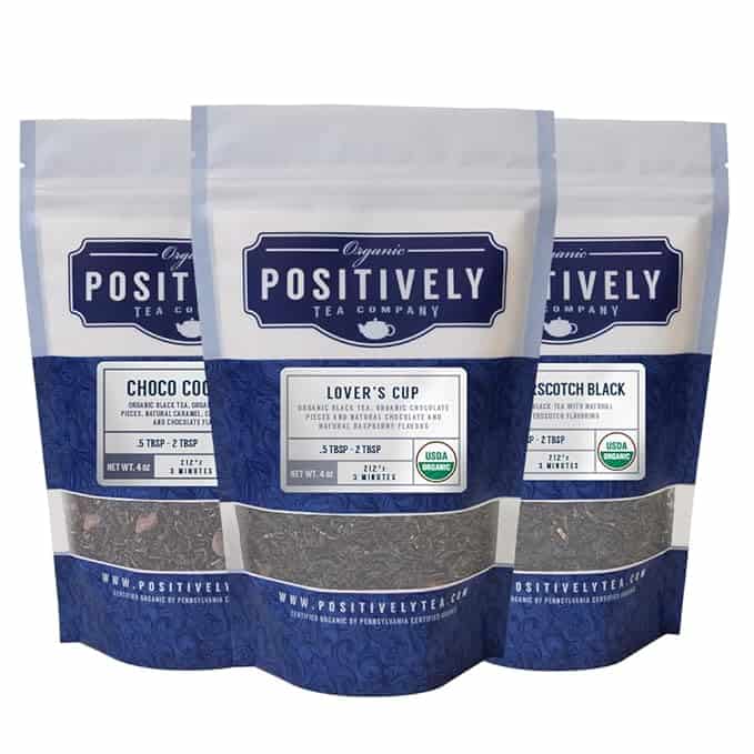 Package of Positively Tea Company organic dessert tea sampler.