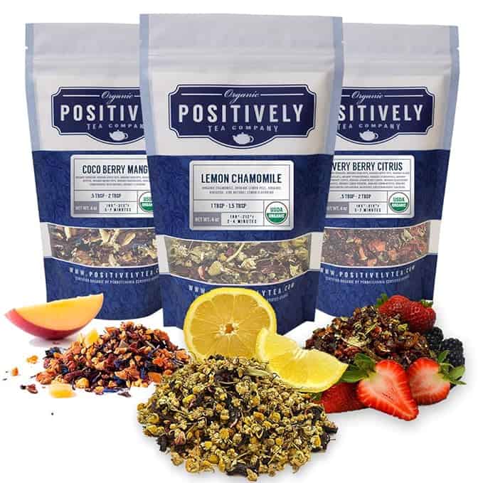 Package of Positively Tea Company organic herbal tea sampler.