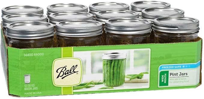 Ball pint canning jars.